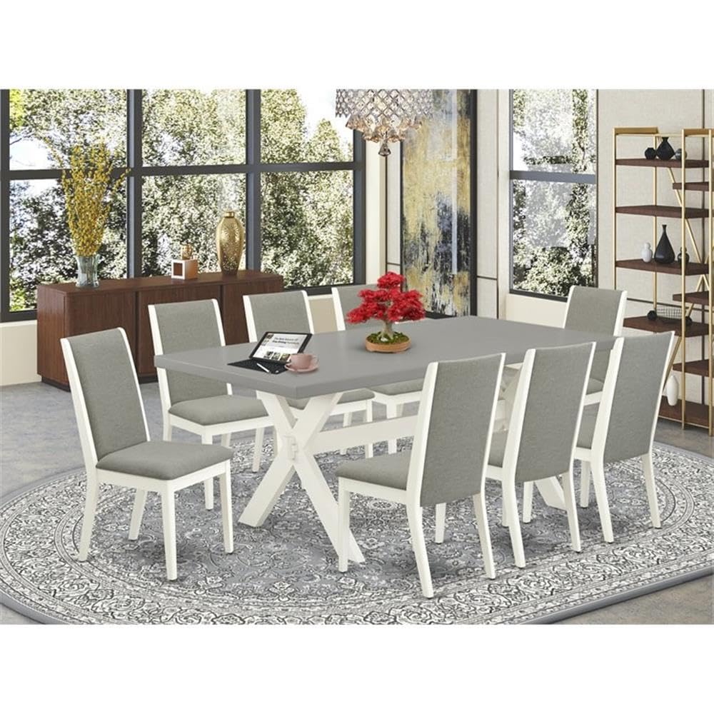 East West Furniture X097La206-9 9 Piece Kitchen Table Set Includes A Rectangle Dining Table With X-Legs And 8 Shitake Linen Fabric Parson Dining Room Chairs, 40X72 Inch, Multi-Color